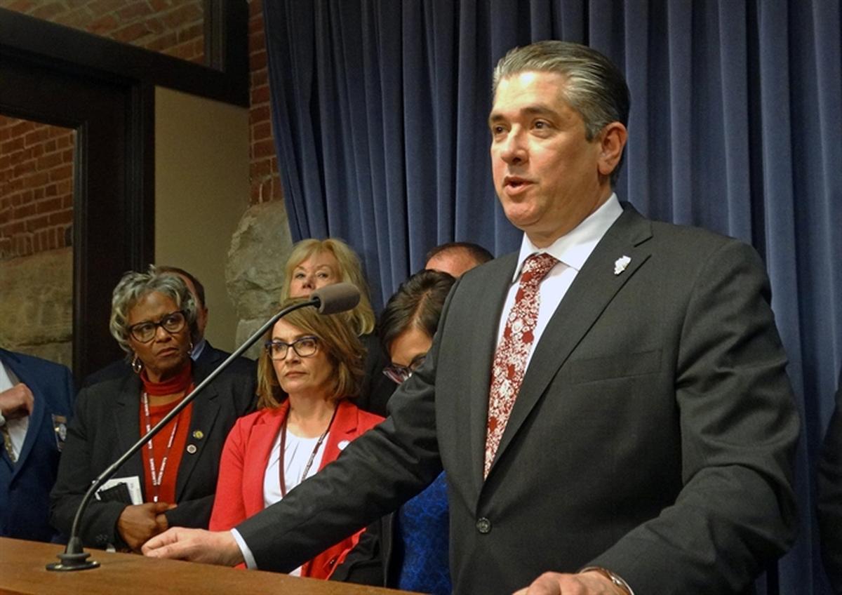Rep. Dave Vella, D-Rockford, introduces a package of bills Monday aimed at addressing rising crime through several yet-to-be-funded grant programs and other measures.