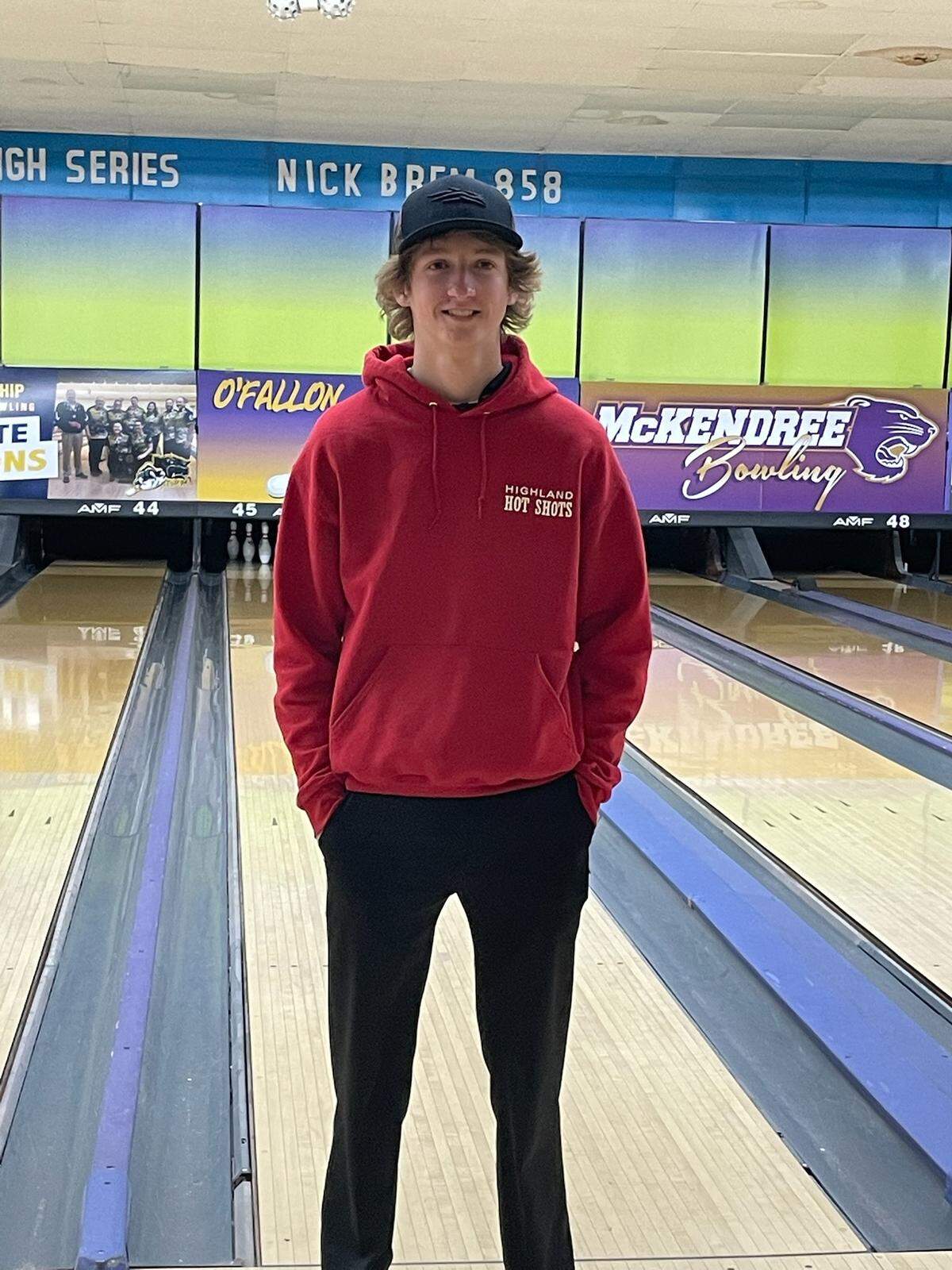 Highland’s Hunter Hediger performed well at the IHSA state tournament Saturday, Jan. 29, in O’Fallon. Hediger, a senior, rolled a 215 per game average to place 22nd among the top 75 bowlers.