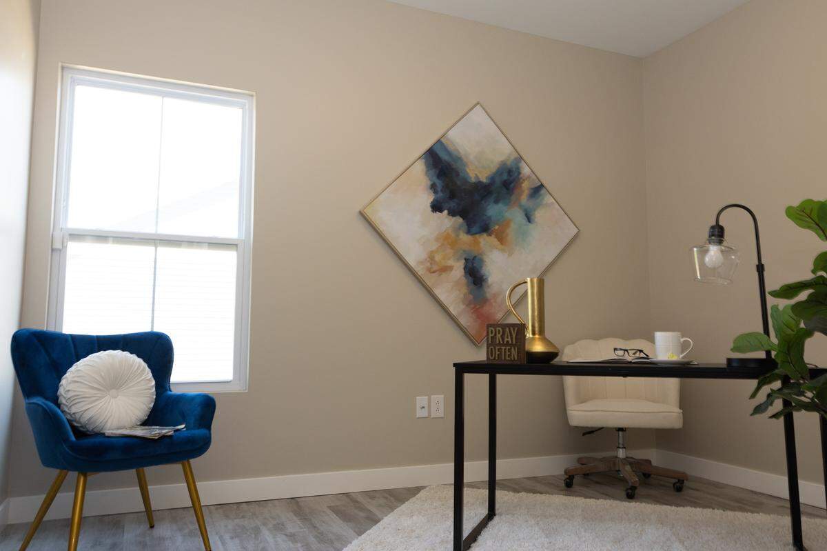 Inside of a guest bedroom of a large ranch house in the new Lansdowne Park subdivision in East St. Louis, Ill. on May 4, 2024.