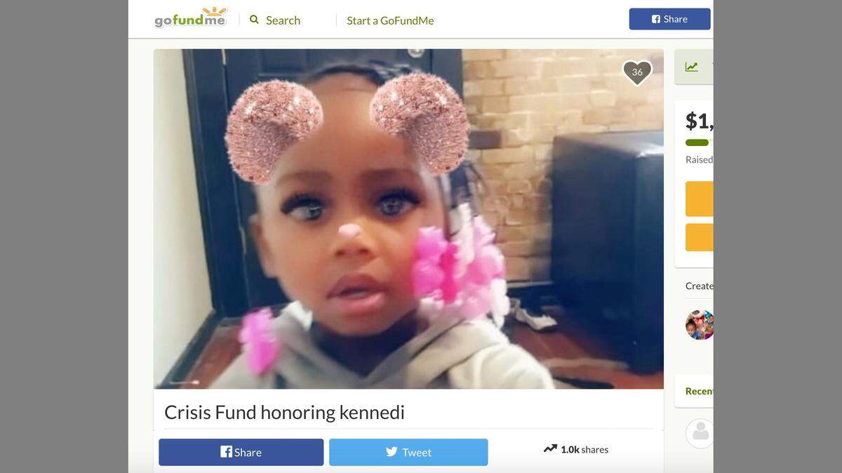 Kennedi Powell, pictured above, was killed by a drive-by shooter in St. Louis, family say. Screengrab from GoFundMe