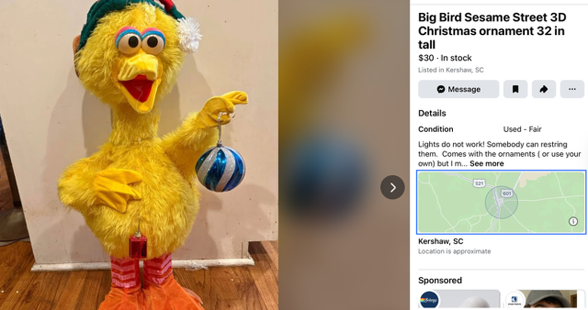 A 32-inch tall Big Bird Christmas ornament statue
