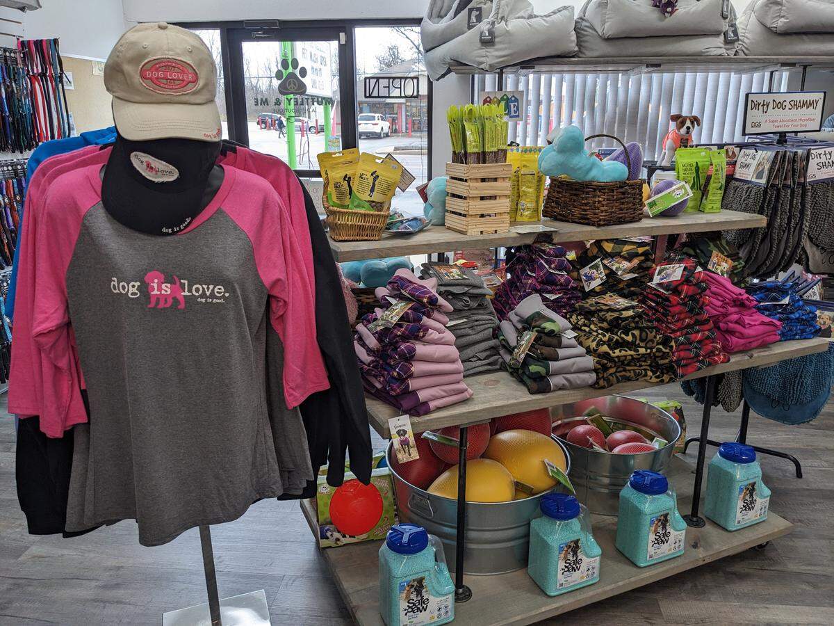Merchandise at Muttley & Me includes apparel and accessories for both pets and their people.