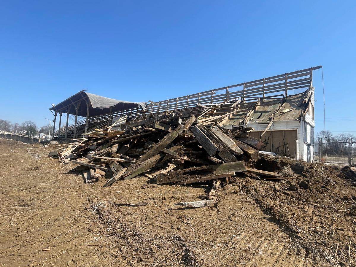 Crews began demolishing the old Belle-Clair Speedway grandstands and clearing the racetrack on March 13, 2025.