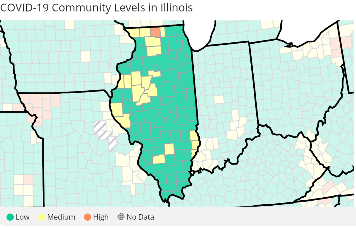 Here are Illinois’ latest COVID-19 community levels, from the U.S. Centers for Disease Control and Prevention.
