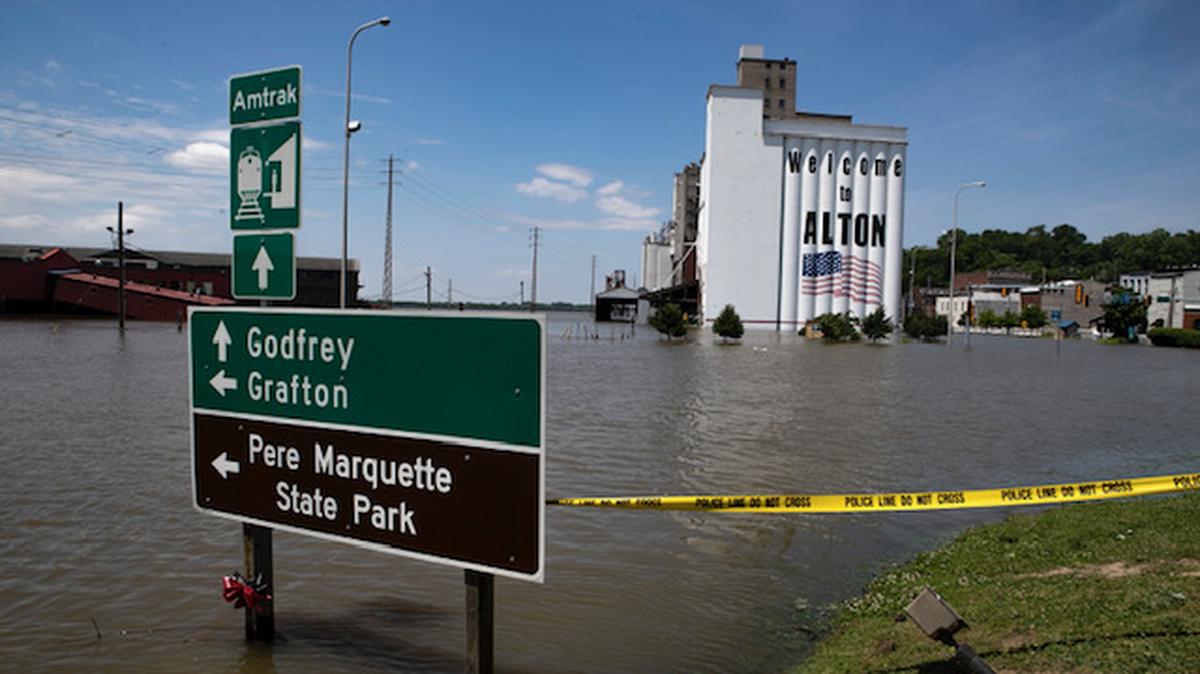 The Mississippi River flooding in Downtown Alton in spring of 2019.