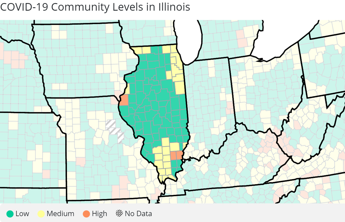 The U.S. Centers for Disease Control and Prevention reported 28 Illinois counties were at an elevated COVID-19 community level Jan. 19.