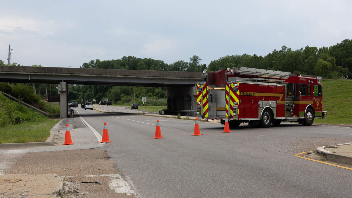 A view toward the corner of Illinois 157 and Illinois 15 in Cahokia Heights, where a fatal crash prompted first responders to close down the road.