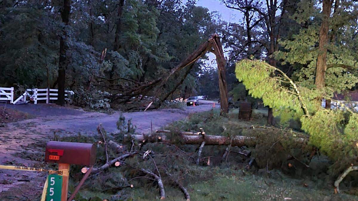 The St. Clair County Emergency Management Agency shared this photo of storm damage on Friday night. The road was blocked in the 5400 block Saxtown Road in Millstadt and a St. Clair County highway crew was responding.