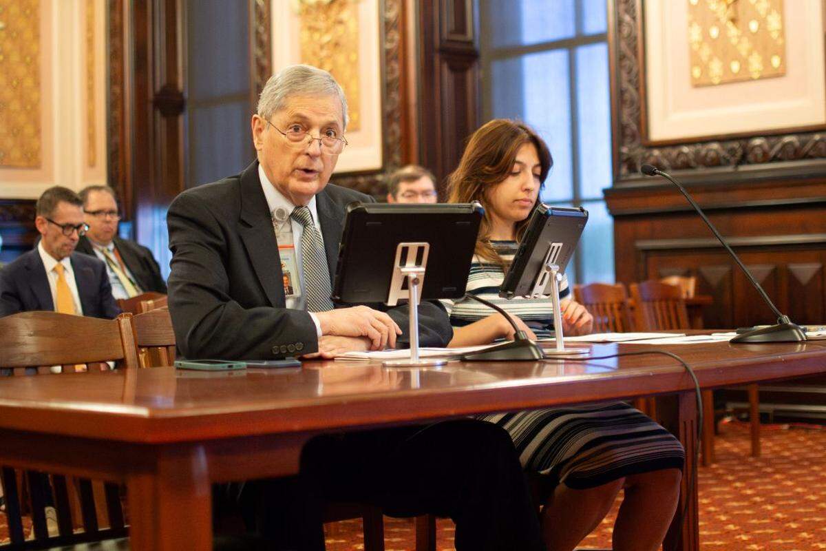 Illinois Department of Revenue Director David Harris speaks to a Senate committee on Wednesday, May 13, 2026.