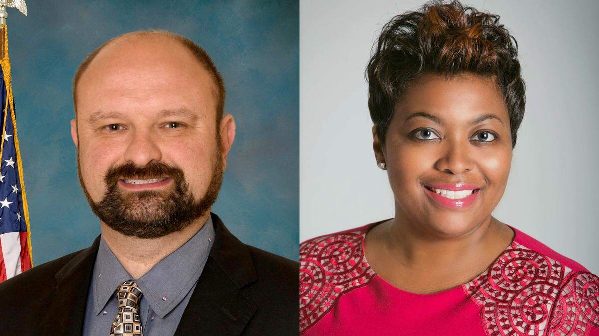 Republican Kevin Schmidt, left, defeated incumbent Democratic Rep. LaToya Greenwood in the House District 114 race.