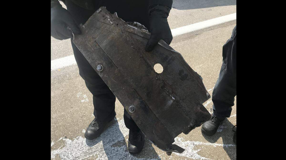 The St. Louis Metropolitan Police Department said this object pierced the front windshield of a car driven by a Belleville woman on Interstate 64 in St. Louis. The woman’s car then crashed and she later was pronounced deceased in a hospital.