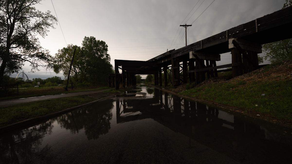 Flooding on the border of Sauget and Cahokia Heights, Ill. on July 10, 2024.