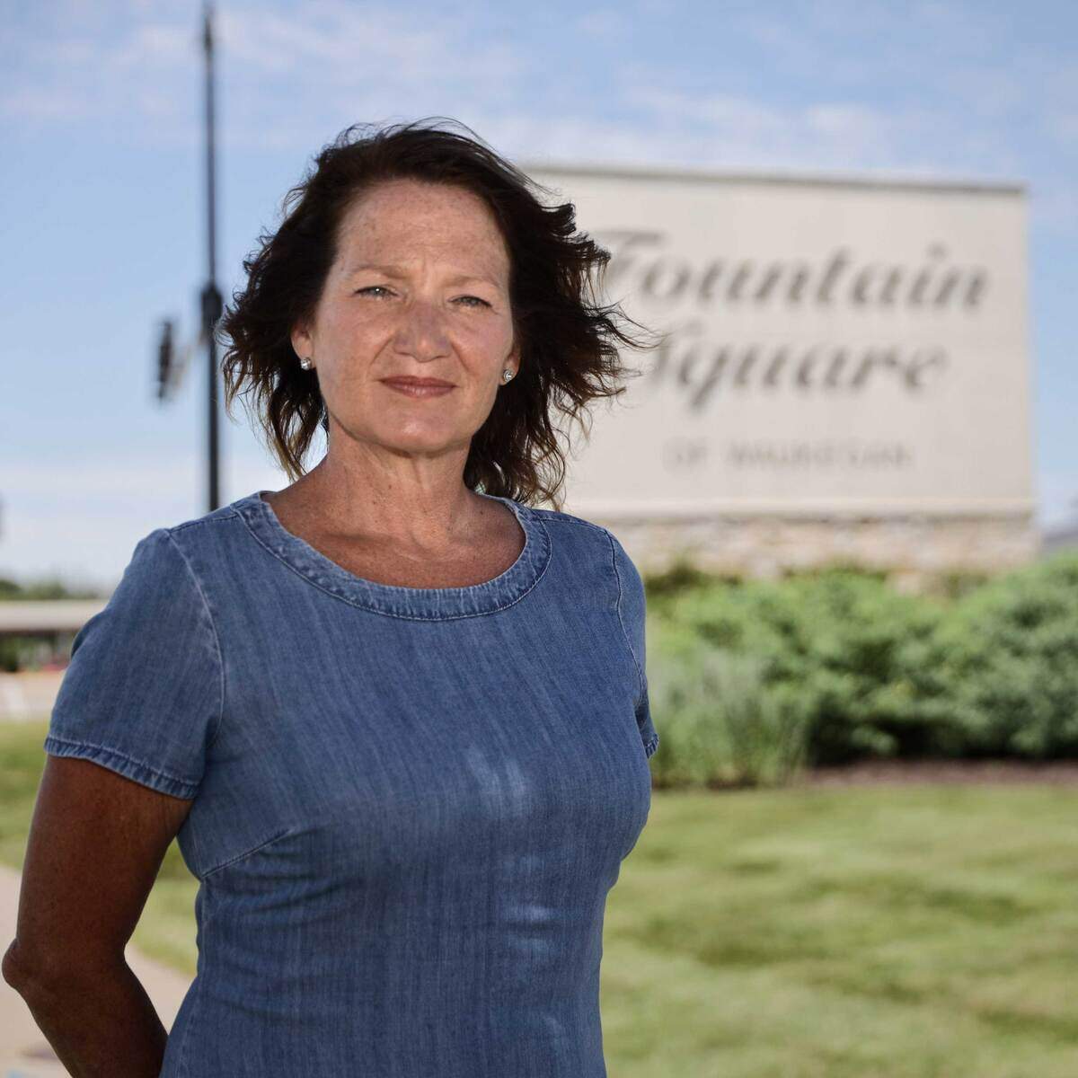 Lisa May, former Waukegan 7th Ward Alderman and former mayoral candidate, at Fountain Square of Waukegan mall, which is across from a possible casino site.