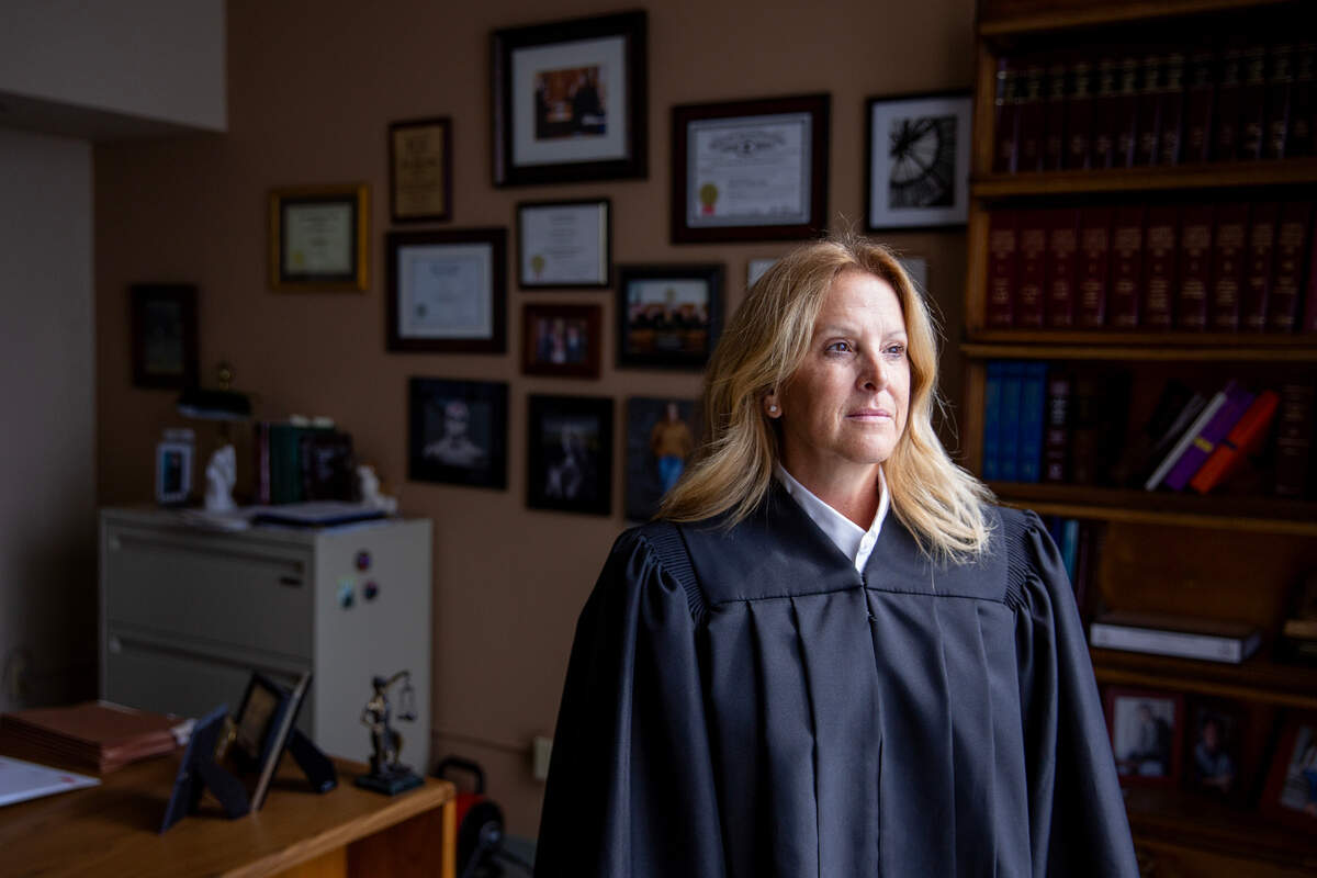 Chief Criminal Judge Kyle Napp is photographed in her chambers on the first day of Illinois having no cash bail, Monday, Sept. 18, 2023, at the Madison County Courthouse.