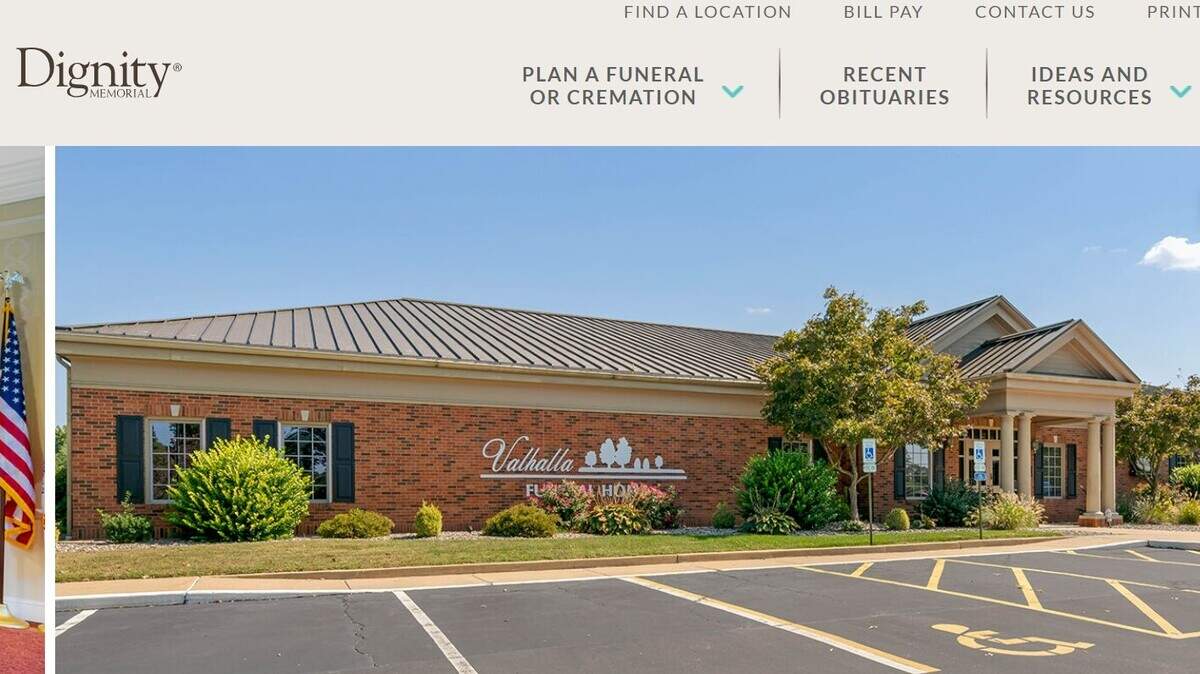 Valhalla-Gaerdner-Holten Funeral Home in unincorporated Belleville, shown here on its website, is owned and operated by Dignity Memorial, based in the Houston, Texas, area.