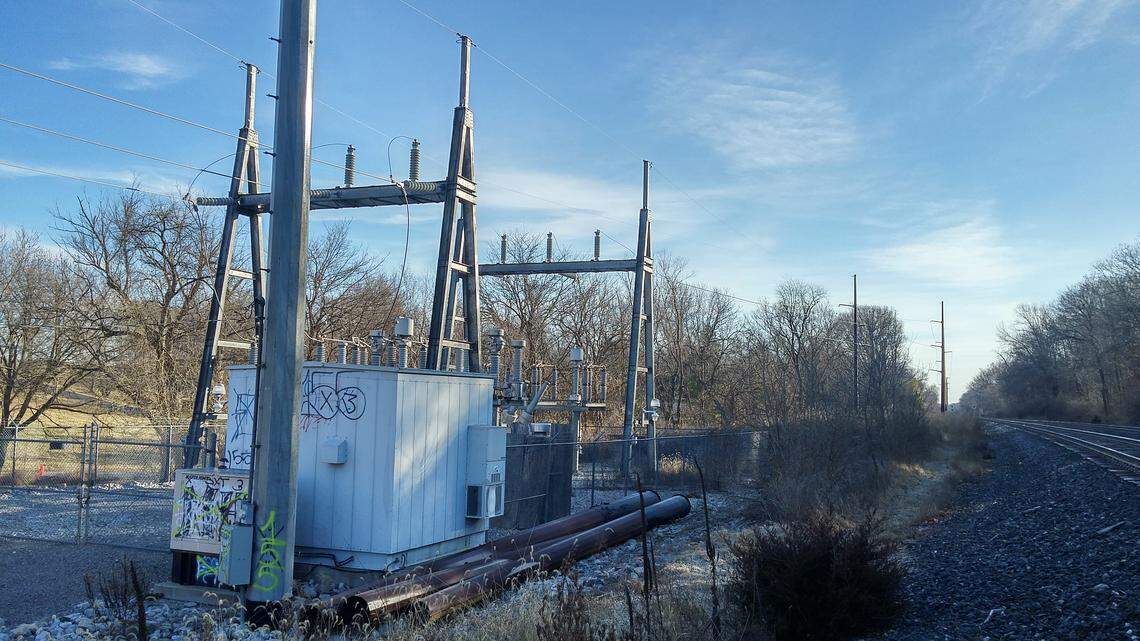 The main transmission line that feeds electricity to the city of Highland begins at this substation near the intersection of Lockmann and Lebanon roads in rural Collinsville and parallels the CSX railroad tracks nearly 15 miles before it ties into the city's grid at the powerhouse behind the Highland Police Department.