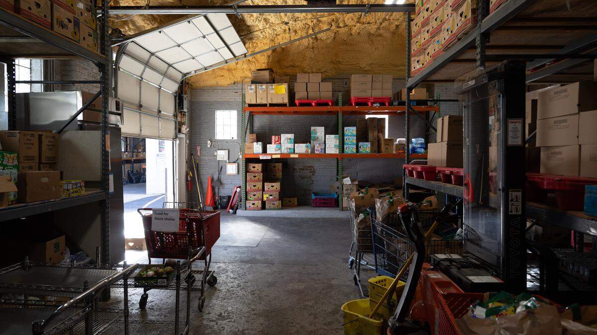 Inside the warehouse of the Community Interfaith Food Pantry in Belleville.