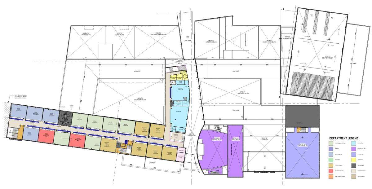 This floor plan shows the second floor of the new Cahokia High School.