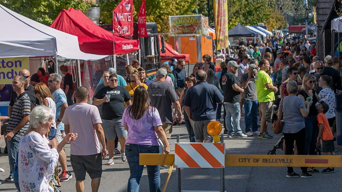Crowds fill Main Street in downtown Belleville for the 37th annual Belleville Chili Cook-Off in this photo from 2021.