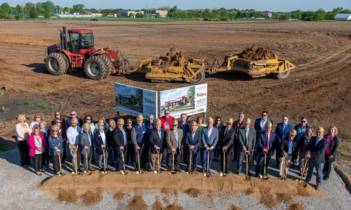 Anderson Healthcare holds a ceremonial groundbreaking on May 7 for the third building on its new Goshen Campus, along with representatives of Triple Net Management, The Korte Co. and city of Edwardsville.