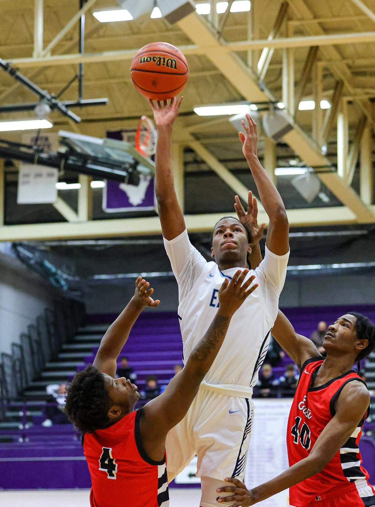 Belleville East’s Jordan Pickett shoots the ball against Rockford East in the third place game of the 38th annual Prairie Farms Collinsville Holiday Classic.
