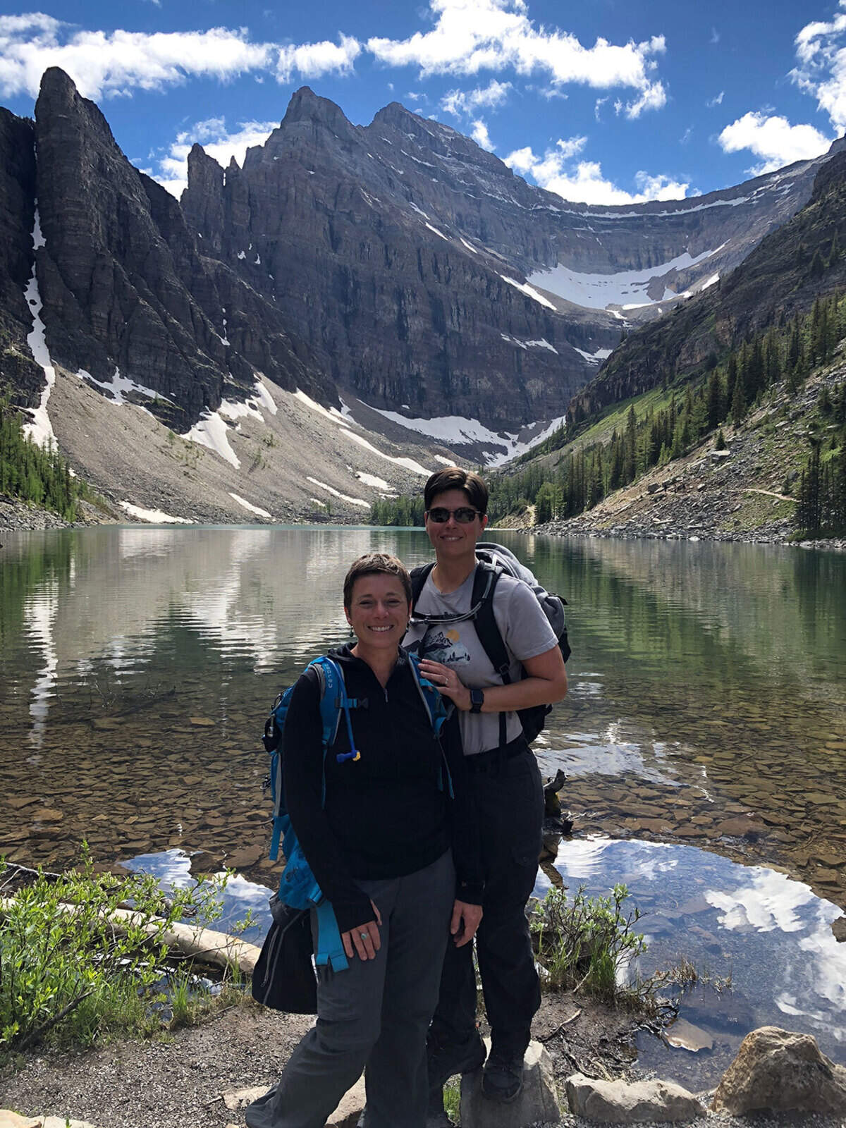 April and Crystal Peairs pose for a picture at Banff National Park in Alberta, Canada on July 4, 2018.