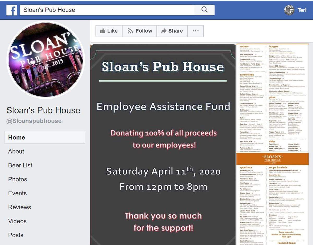 Sloan’s Pub House in Collinsville tried operating with carryouts only, but decided to close on April 12. Its last day was a fundraiser for an employee assistance fund.