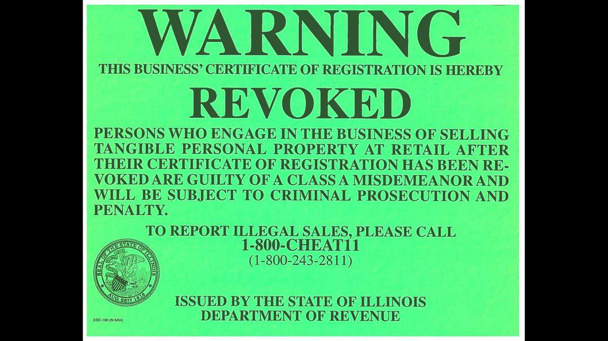 This is a copy of the type of warning sign that the Illinois Department of Revenue said it posted at the Hofbräuhaus in Belleville on Sept. 27.
