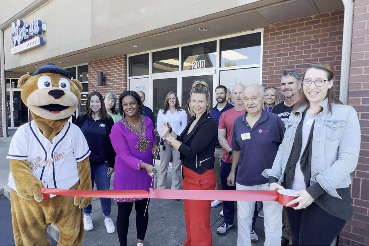 Hōlistik Sports Medicine and Elevated Aesthetics, located at 210 Hartman Lane, Suite 200 in O’Fallon Commercial district, had their grand opening and ribbon cutting Oct. 4. The facility recently wrapped up a complete rehab project to convert the building — that had been unused for three years — into a state-of-the-art medical/aesthetic office. Pictured cutting the ribbon are, from left, Dr. Janiece Stewart and Susan Walthes, owners.