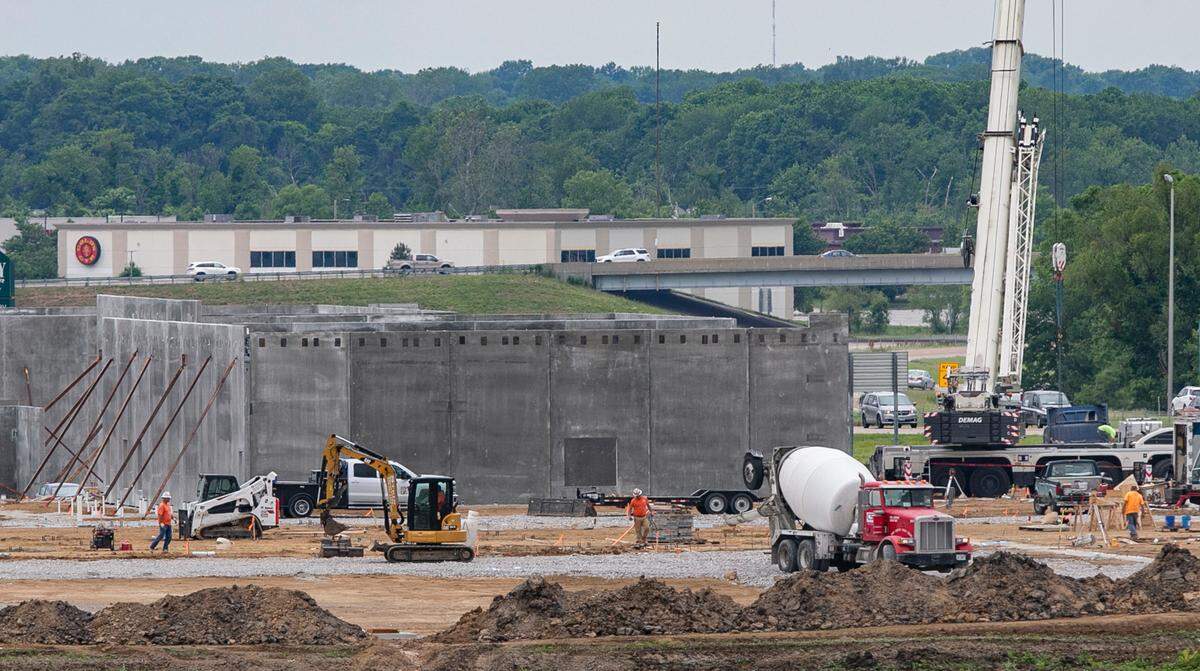 Here is a picture of construction on the site of the Auffenberg Auto Mall in Shiloh earlier this year. The dealership opened in early July and then celebrated with a ribbon cutting event July 22.