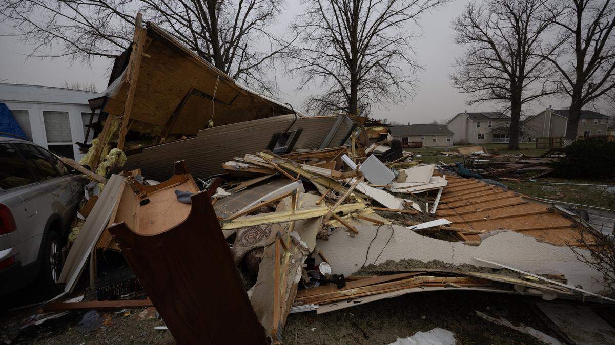 Destroyed homes inside of the Parkview Mobile Home Community in O’Fallon on Saturday after a tornado passed through Friday night.