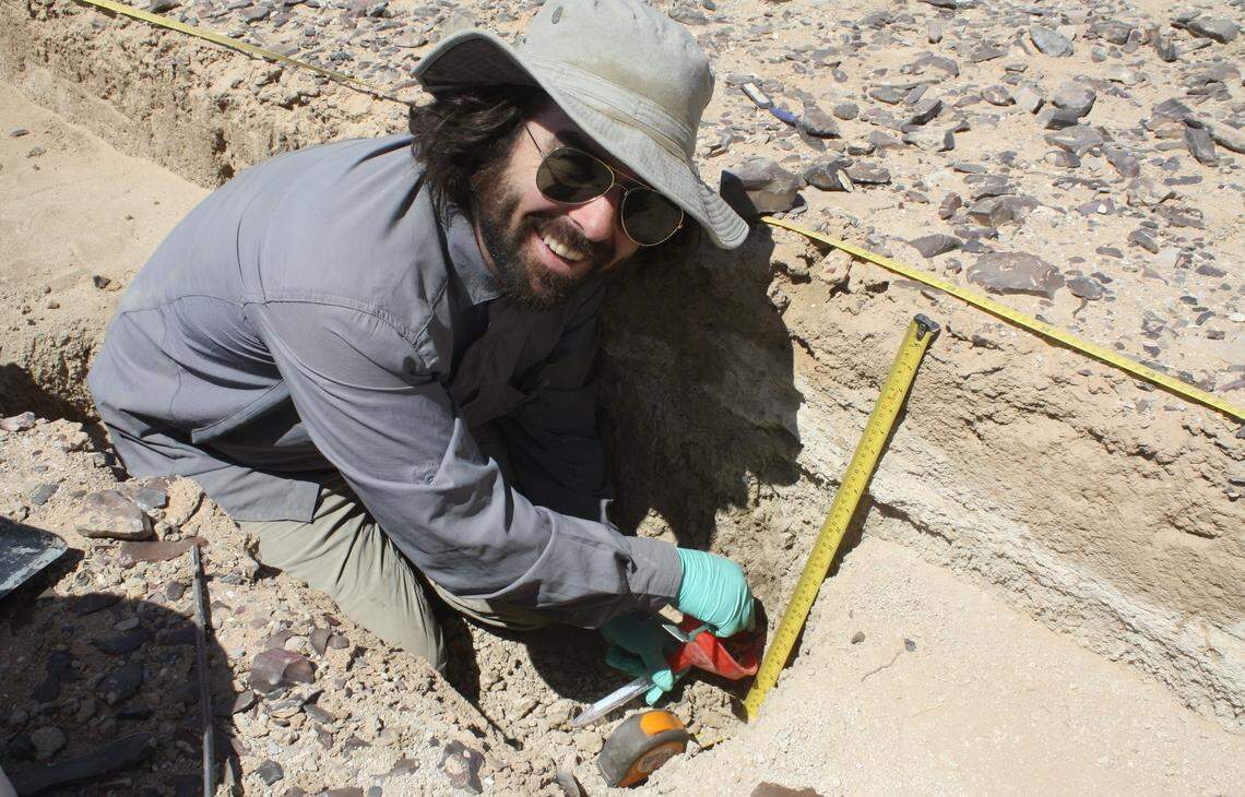 A.J. White, a doctoral student at University of California, Berkeley, works at an archaeological site in Jordan. He also has been studying Native American life in the Cahokia Mounds area.