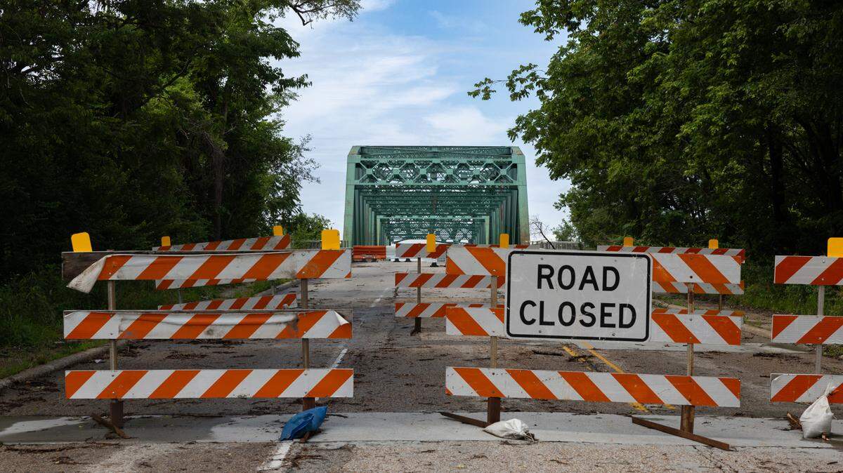 A closed bridge at 26th St. and Missouri Ave. in East St. Louis, Ill. on April 19, 2024.