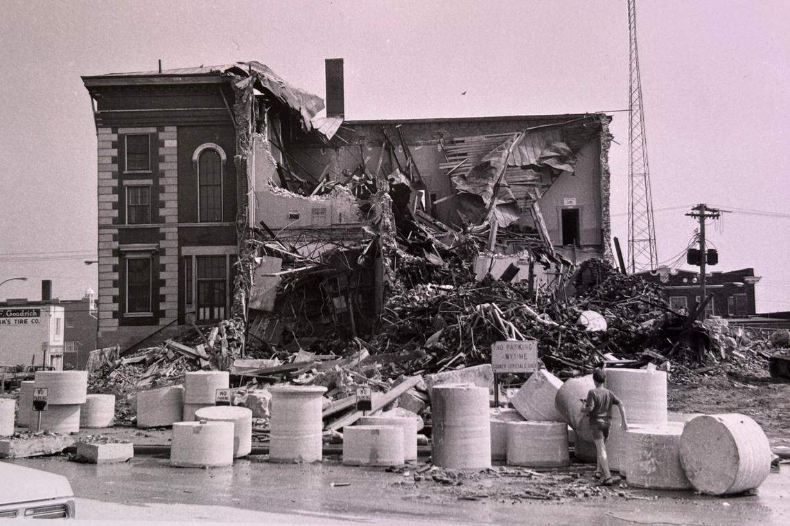 Segments from the columns of the St. Clair County Courthouse were salvaged during the demolition of the building in 1972.