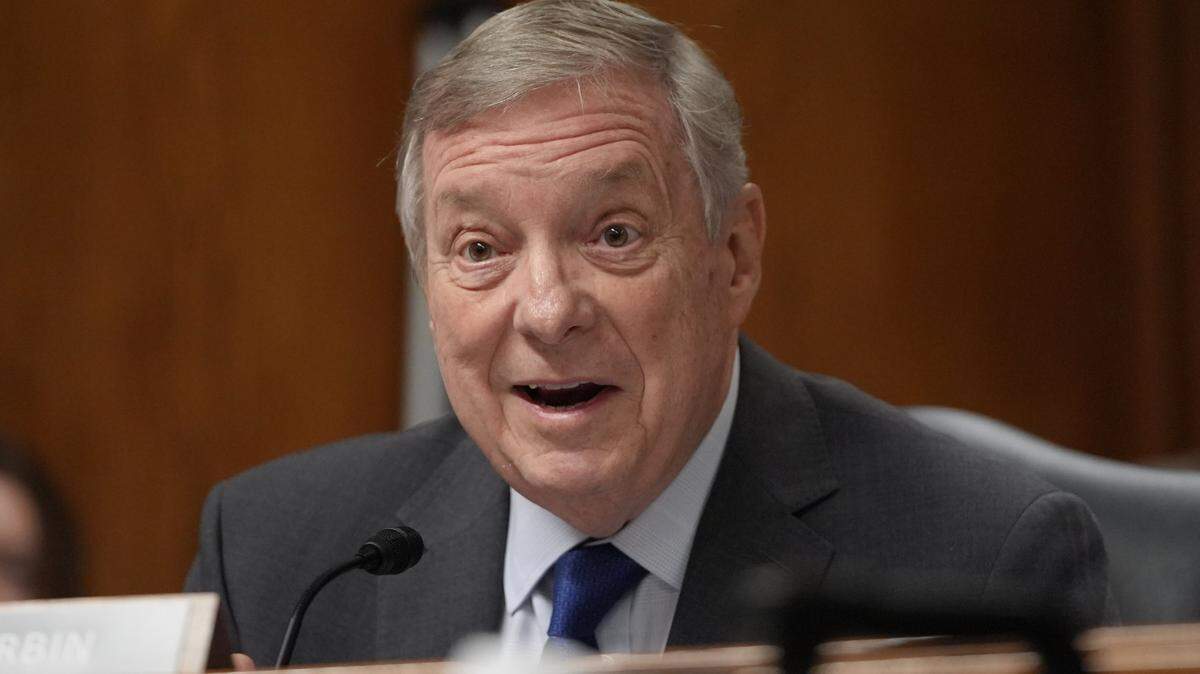 Jun 3, 2025; Washington, DC, USA; Senator Dick Durbin (D-IL) questions Linda McMahon, Secretary of Education, as she testifies in front of the Senate Committee on Appropriations Subcommittee on Departments of Labor, Health and Human Services, and Education, and Related Agencies in Washington, D.C., on June 3, 2025.. Mandatory Credit: Jack Gruber-USA TODAY via Imagn Images