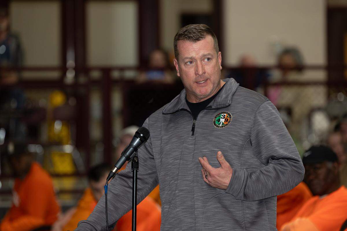Charles Bailey Jr., who works for Steamfitters Local 439 and serves as vice president of Southwestern Illinois Building Trades Council, speaks in support of a possible data center in Troy during a meeting with officials from the city and development company.