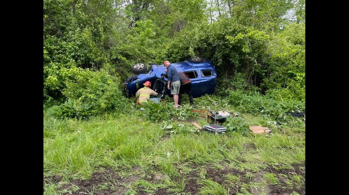 This vehicle left the roadway and flipped Friday, April 26, 2024 on Lake Drive in Cahokia Heights, Illinois.