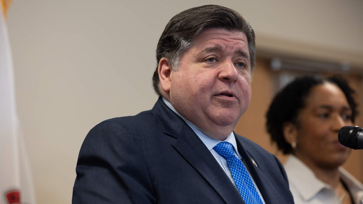 Illinois Gov. J.B. Pritzker speaks during a news conference for the Healthcare Protection Act at the Memorial Hospital Orthopedic and Neurosciences Center on Monday in Belleville. The bill has bipartisan support but still needs to pass the Senate before Pritzker can sign it into law.