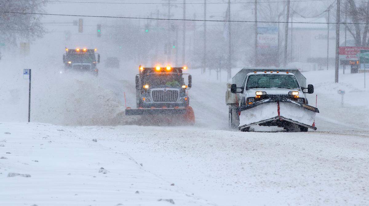 A commercial snow plow operator is followed by two Fairview Heights snow plows as they clear the snow on Lincoln Highway in Fairview Heights during Winter Storm Landon, which took place Feb. 2-4. In nearby O’Fallon, Mayor Herb Roach thanked the Public Works staff for their work on the roads during the storm, and the staff for coming to work while other government bodies were closed.