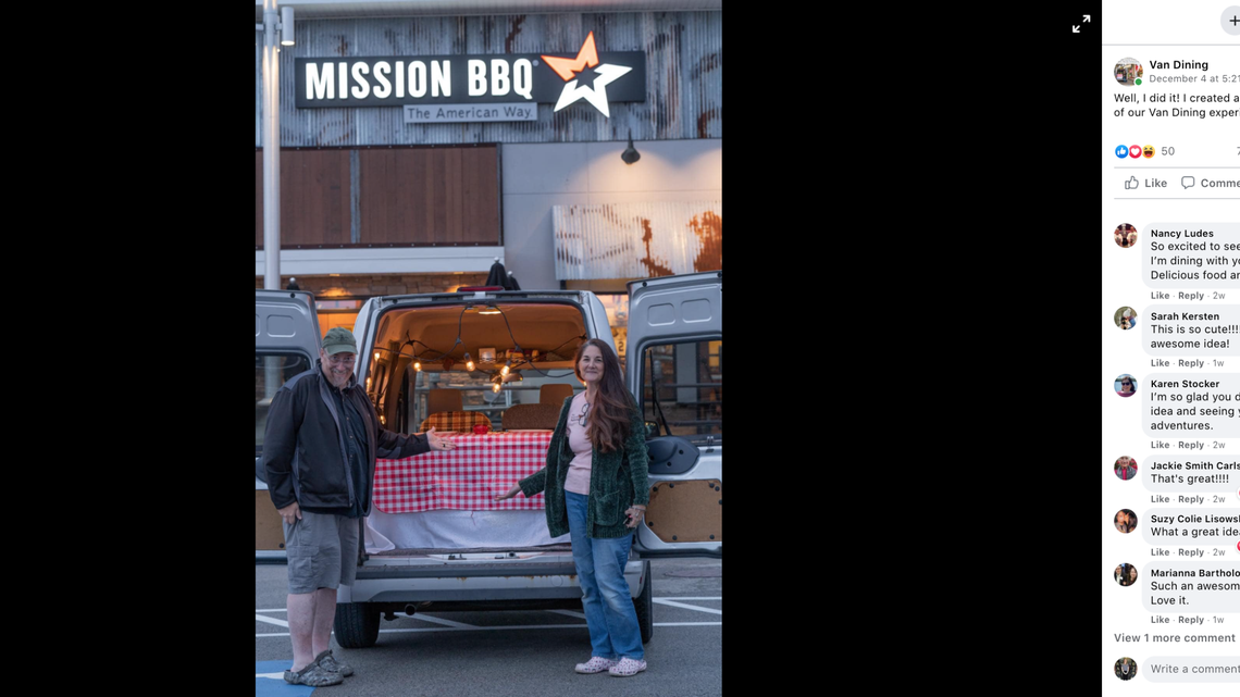 Illinois couple Kim and Doug White converted their van into a “portable dining room” so they could visit their favorite restaurants.