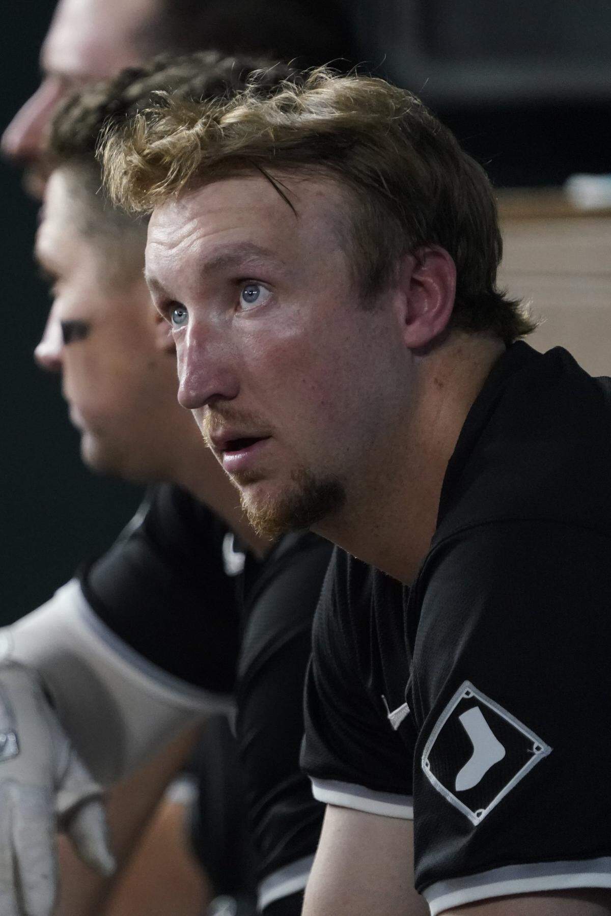 Jul 22, 2024; Arlington, Texas, USA; Chicago White Sox starting pitcher Erick Fedde (20) sits in the dugout during the fourth inning against the Texas Rangers at Globe Life Field. Mandatory Credit: Raymond Carlin III-USA TODAY Sports