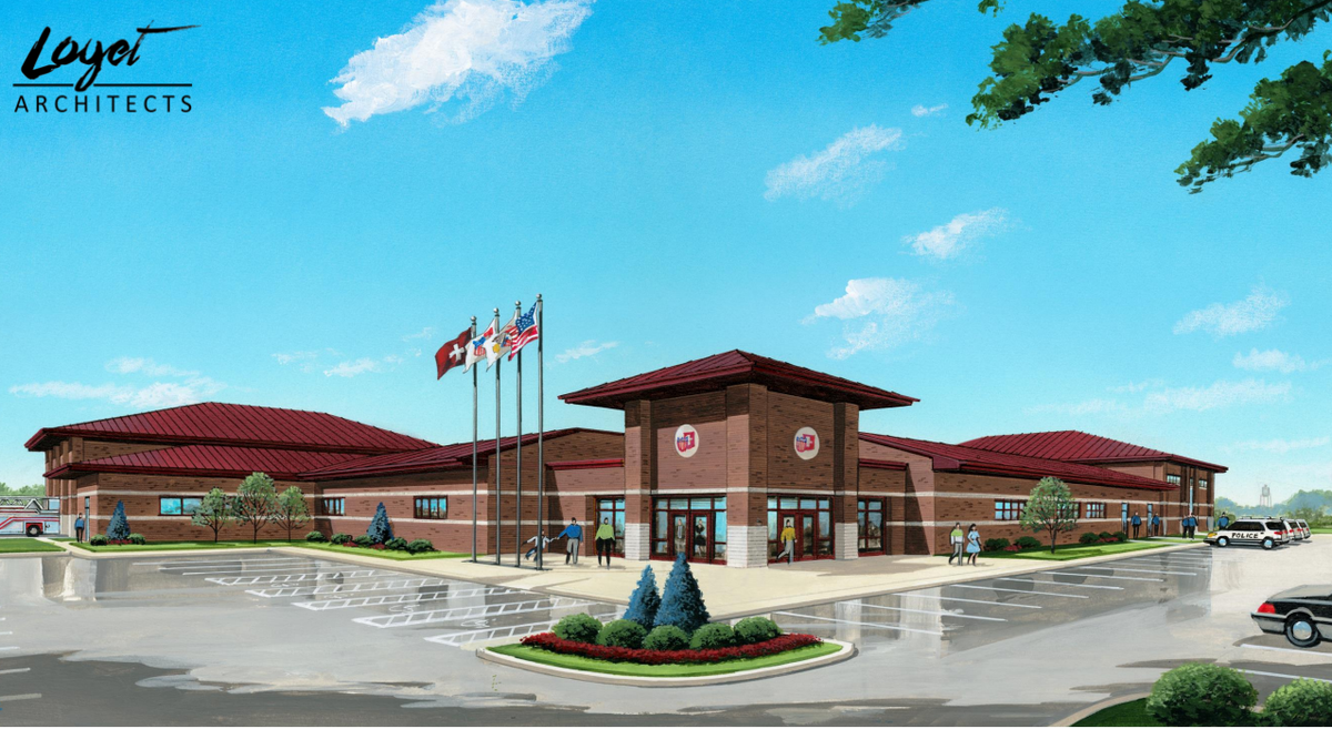 Concept art for Highland’s $7 million public safety building that gives the city police department, firefighters and EMS an updated base of operations.