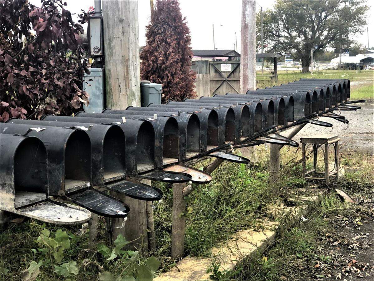 A row of empty mailboxes sit in front of a trailer court in East Cape Girardeau, Illinois, that was condemned by the village after historic flooding here.