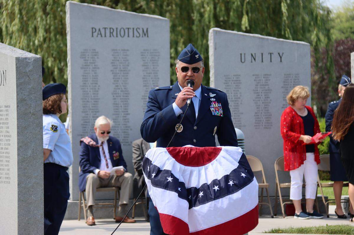 Col. John “Woody” Almind, retired, was the master of ceremonies during the Memorial Day program in O’Fallon. More than 150 spectators attended the event at the O’Fallon Veterans’ Monument sponsored by the city and the monument association this year.