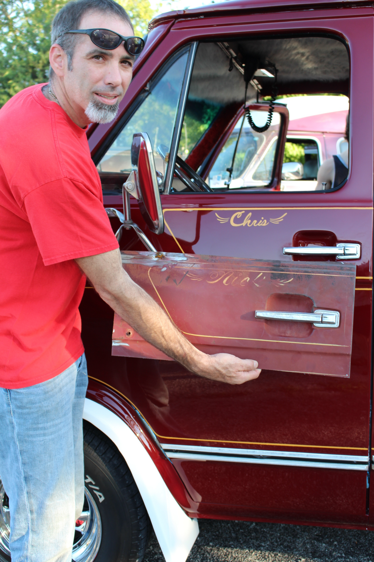 Chris Carter cut out a section of the Wild Cherry van with the name “Nick” to give to Nick Massalas, who drove the van in the 1979 movie “Van Nuys Blvd.”