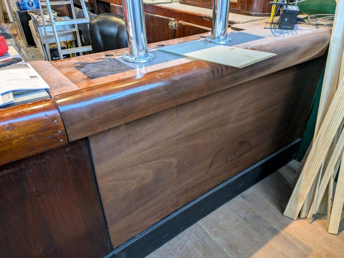 This section of the bar, custom built to close off the end of the original bar, houses the newly-installed beer taps.