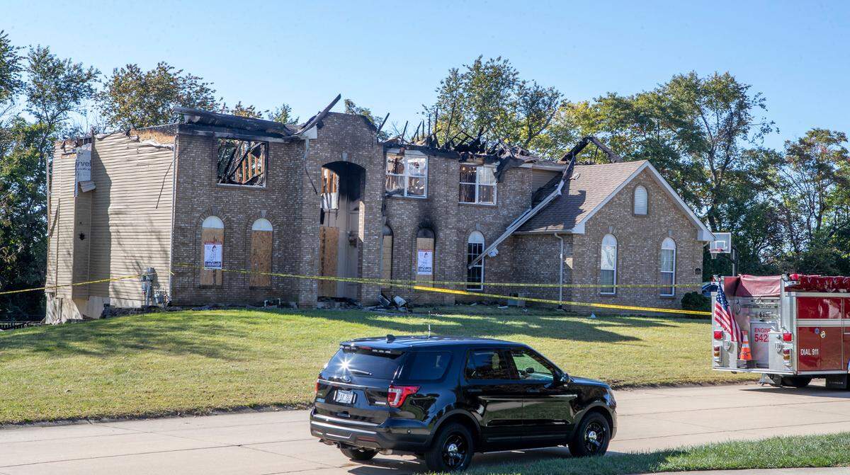 Police and fire officials were at 4092 Redcastle Place in Swansea Monday morning after a fire damaged the home Sunday.