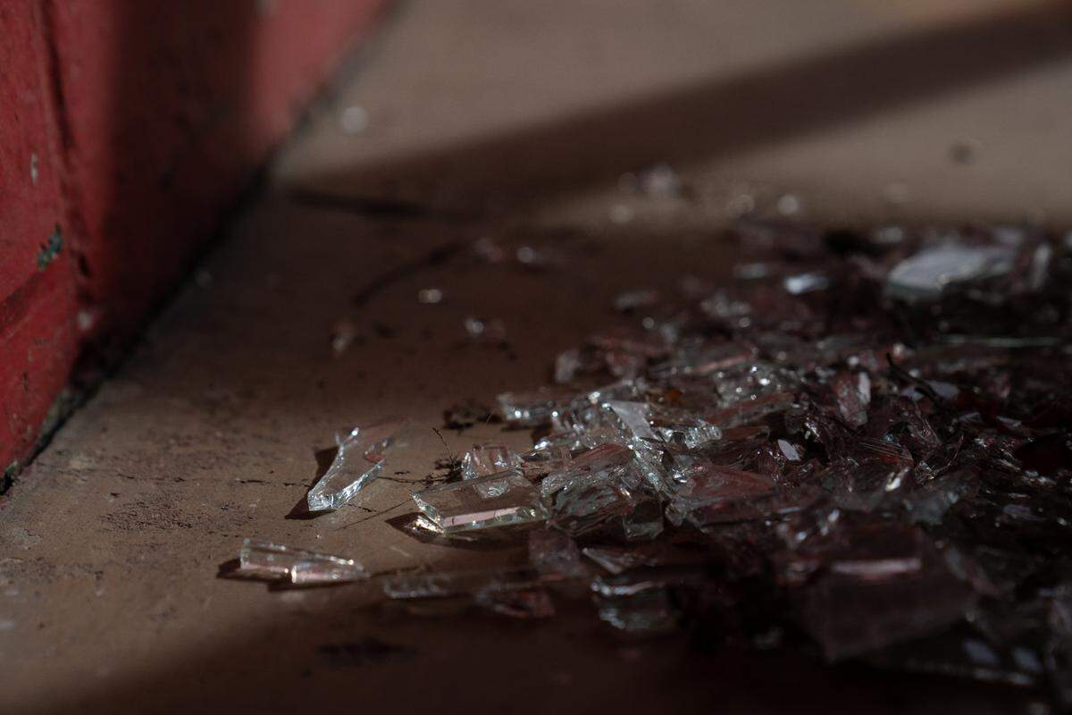 Glass from the front window of the Camp Jackson Fire Department fire house. The bullet is yet to be found.