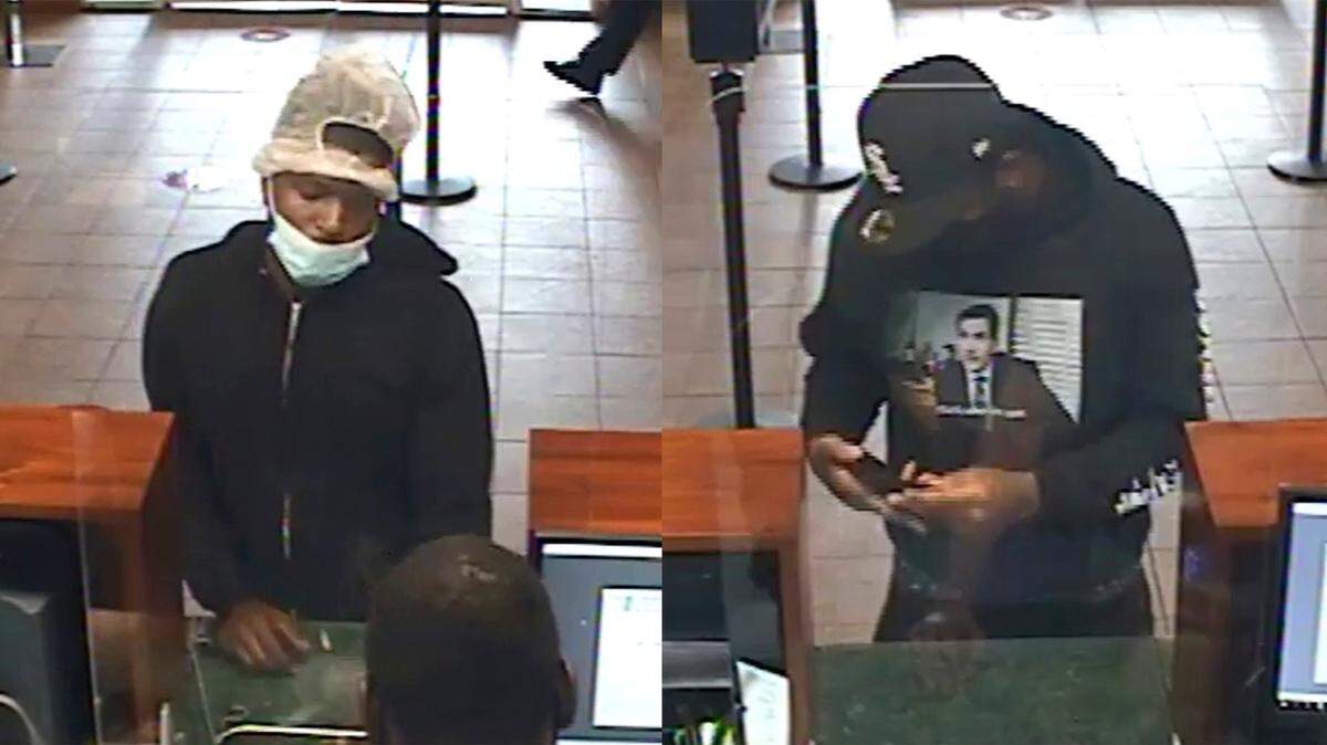 Security camera photos of the two armed bank robbery suspects were released by FBI investigators the day First Bank in East St. Louis was robbed. Both have been sentenced in federal court.