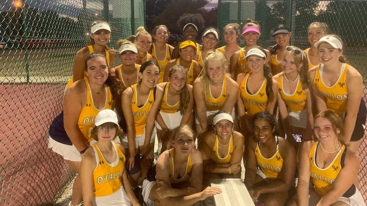 The O’Fallon girls tennis team is pictured following a 7-2 victory against Highland. The Panthers then competed in the prestigious Heather Bradshaw Tournament in Missouri.